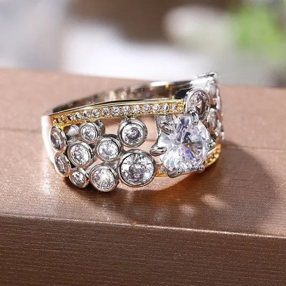 925 Silver Plated 4A Round Brilliant Cut CZ Wedding Ring, MLNN1058 - Picture 3 of 5